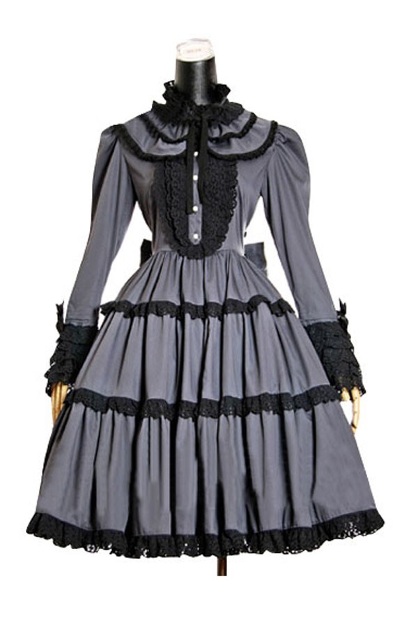 Adult Costume Long Sleeve Black and White Lolita Dress - Click Image to Close